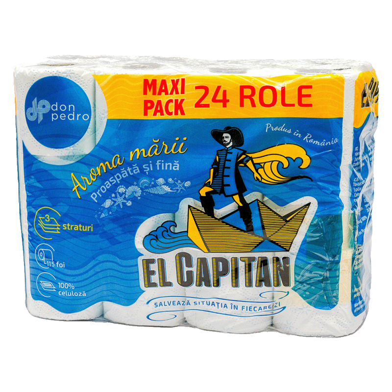Hartie igienica 3 straturi, 115 foi, El Capitan Aroma Marii, 24 role